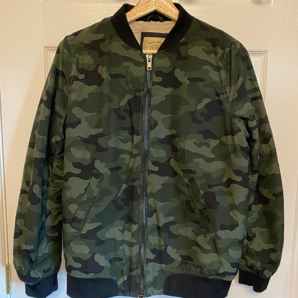 Ci Sono Sherpa line Camo Womens Bomber Jacket Size Medium